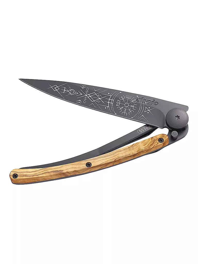 DEEJO Taschenmesser Olivenholz Schwarz WIKINGER VEGVISIR 37G schwarz