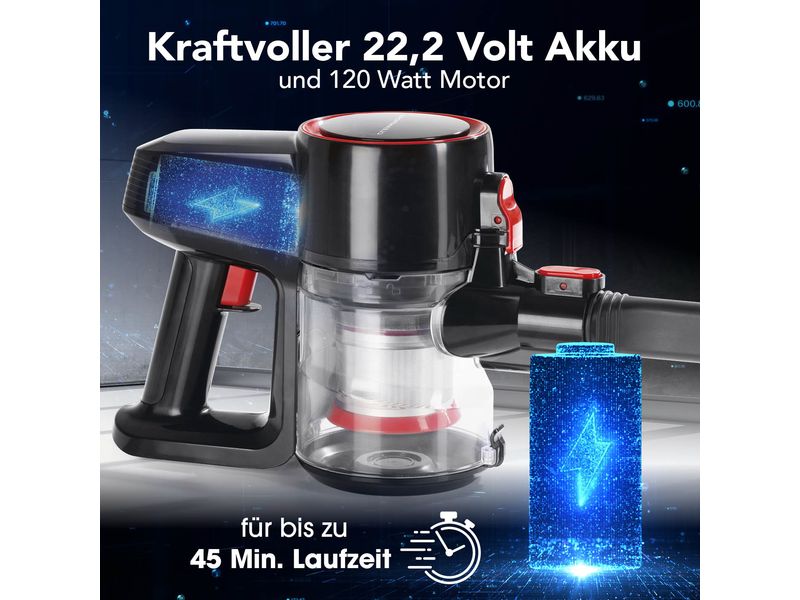 CLEANmaxx Akku-Hand- und Stielsauger Rot/Schwarz Akku-Zyklon-Staubsauger