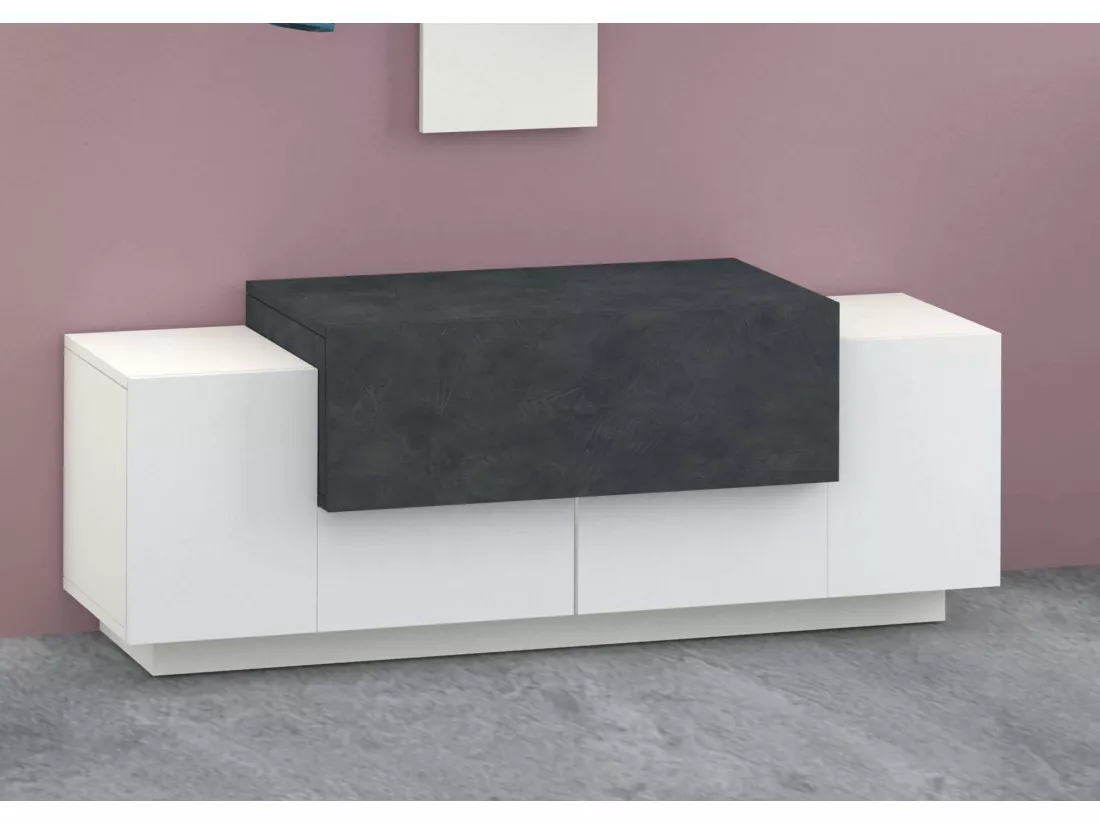 Meuble d'entrée Djallo, entrée multifonction moderne, casier polyvalent pour hall d'entrée, 100% Made in Italy, 120x45h46 cm, blanc brillant et ardoise