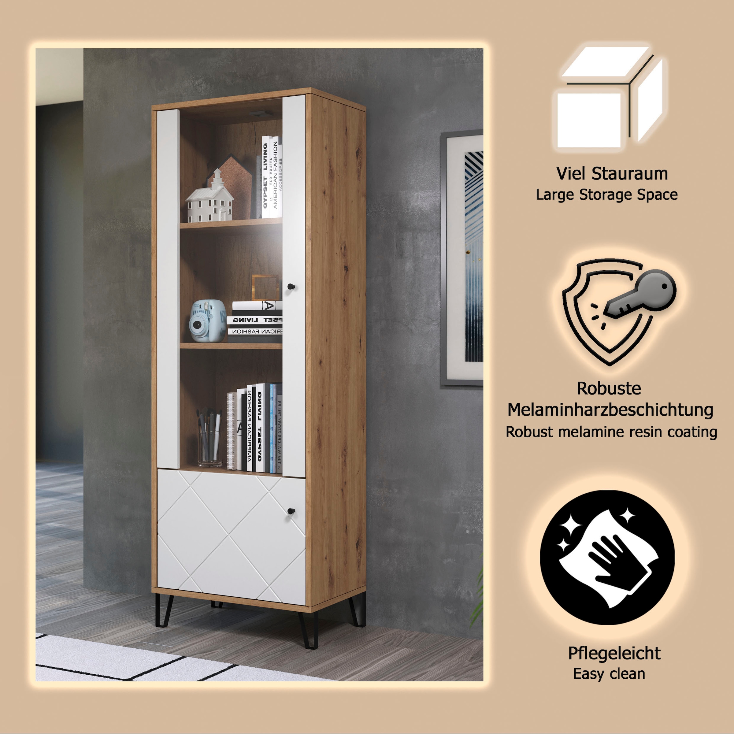 PLACES OF STYLE Standvitrine »Tarragona« Standvitrine mit 2 Türen - (B/T/H) 63/40/172 cm