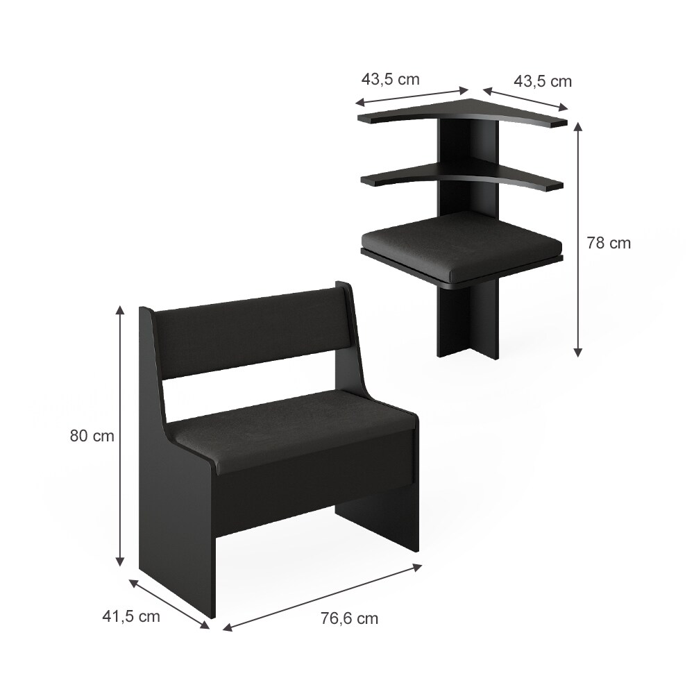Vicco Eckbankgruppe Küchensitzgruppe Esszimmergruppe Roman Schwarz modern 120x120 cm Sitzbank Sitzecke Küchenmöbel Polstermöbel Esszimmermöbel