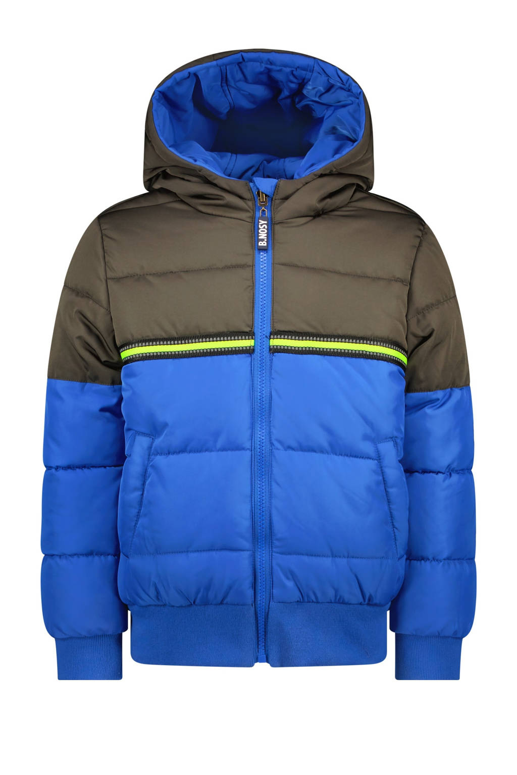 B.Nosy gestreepte reversible gewatteerde winterjas Joah kobatlblauw/zwart