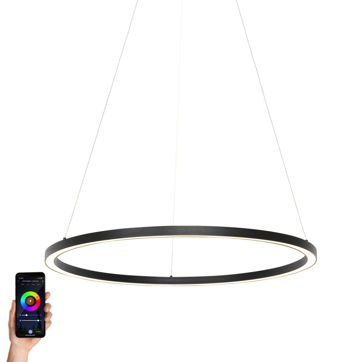 Smart hanglamp zwart 80 cm incl. LED en RGBW - Girello