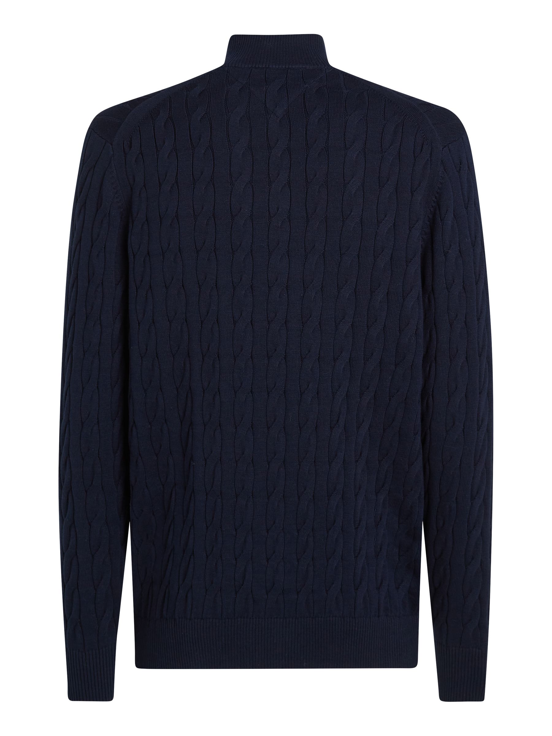 Blauw - Tommy Hilfiger - Gebreide kabeltrui met halve rits
