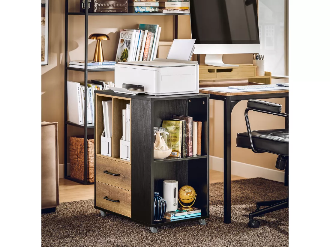 SoBuy ASK01-PF Caisson de Bureau Support Imprimante Roulant Organiseur Bureau Mobile Caisson avec Tiroirs et Compartiments, Meuble de Rangement Bureau - 60x40x75 cm