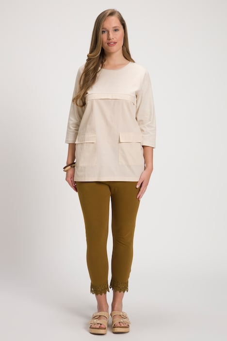 Shirt, Taschen, Rundhals, 3/4-Arm, Biobaumwolle