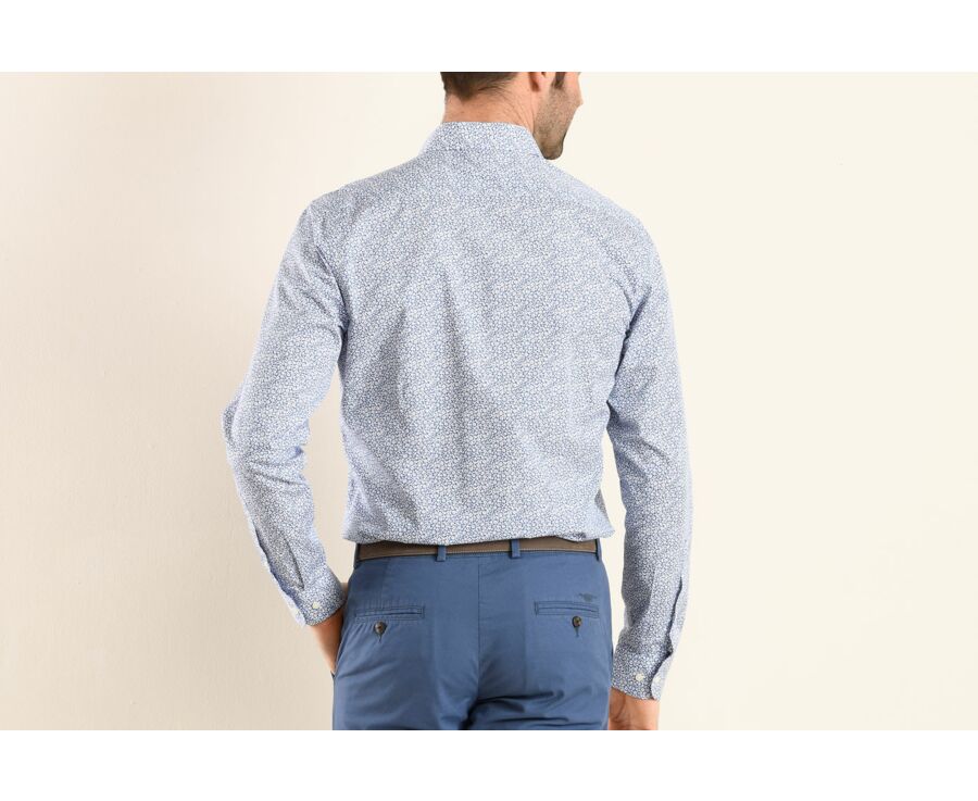 Chemise coton bleue imprimée motifs blancs et rouges - EDALBERT