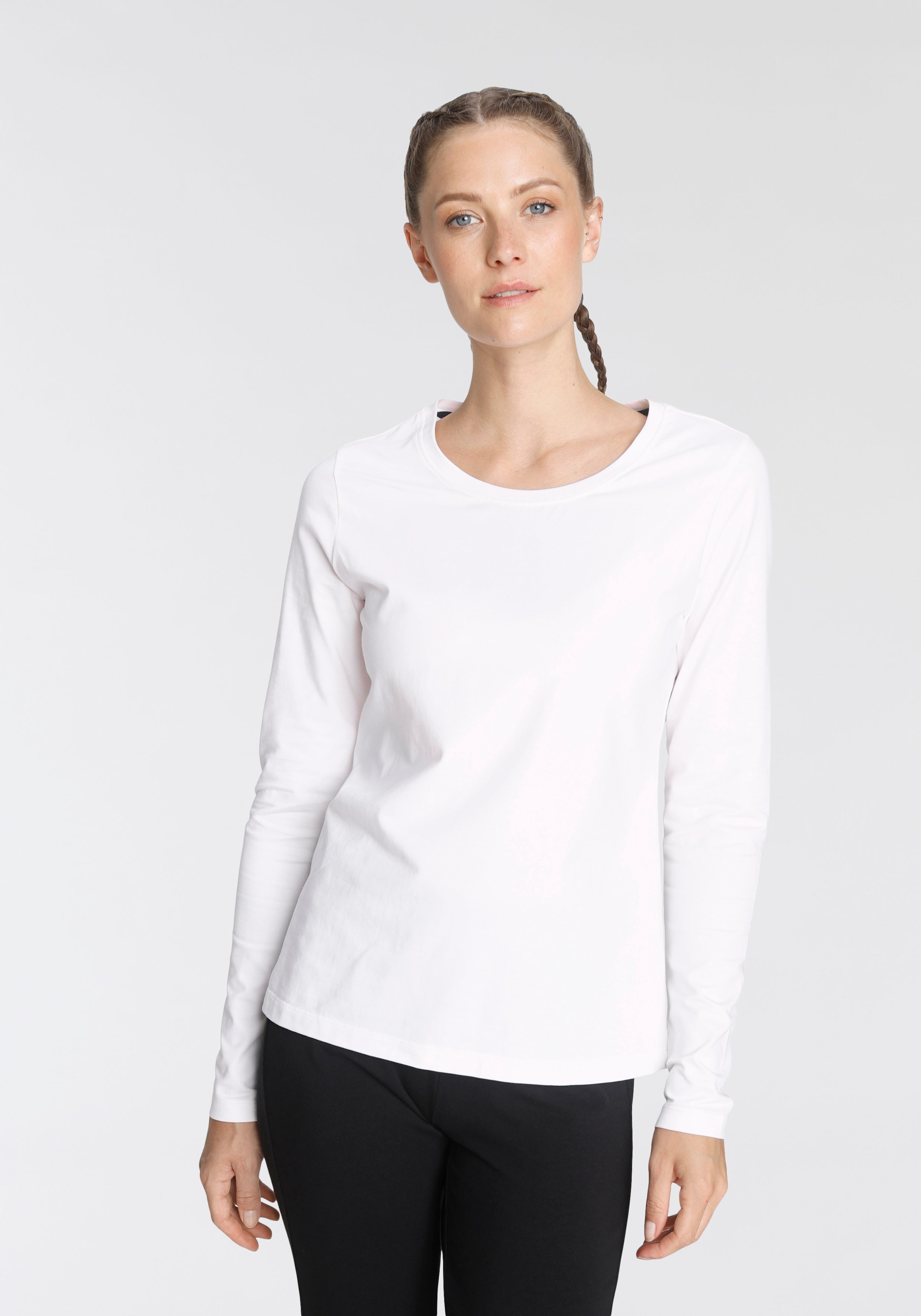 Eastwind Langarmshirt 3er-Pack,  Langarm,  im Basic-Stil,  Rundhalsausschnitt,  aus Baumwolle
