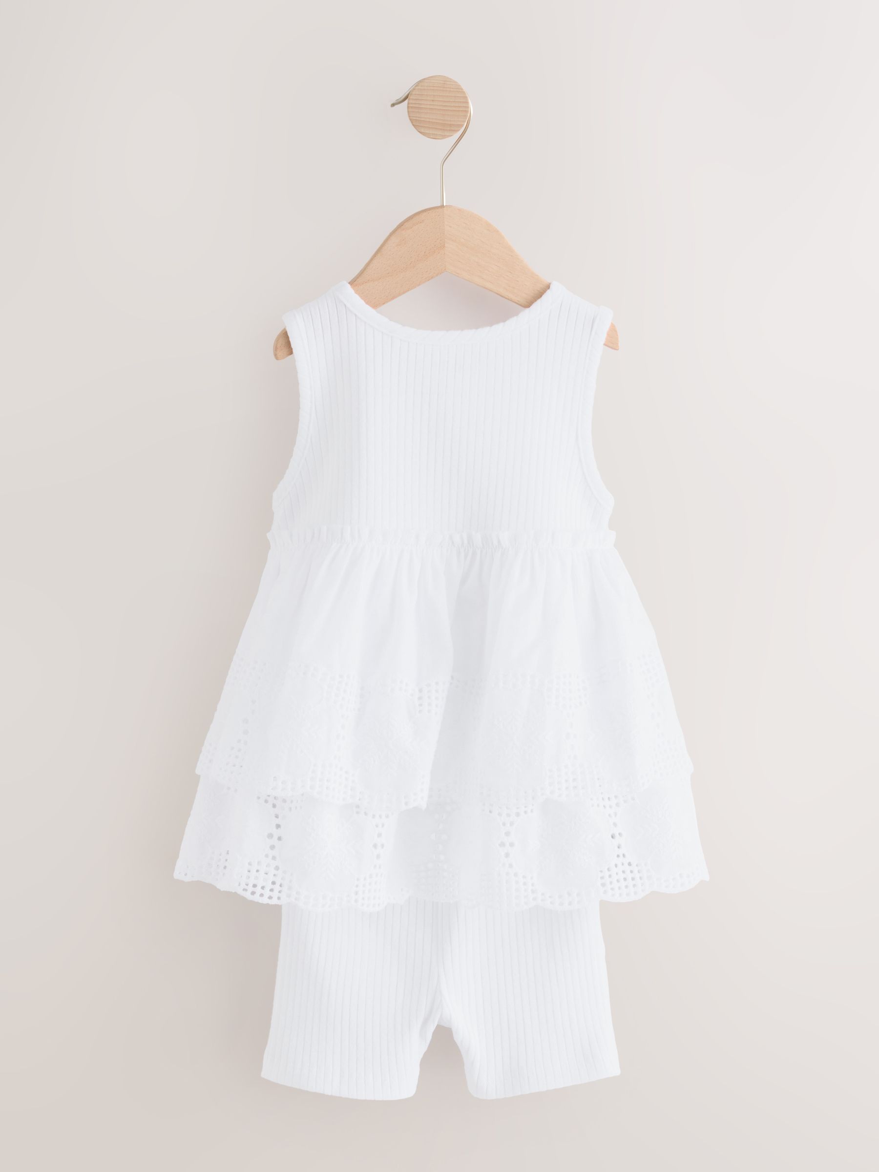 Crème - Set van broderiehemdje en fietsbroek (3mnd -7jr)