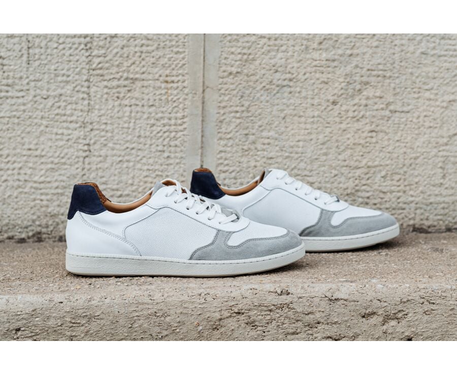 Sneakers homme cuir Velours Gris Clair et Cuir Blanc - BORONIA