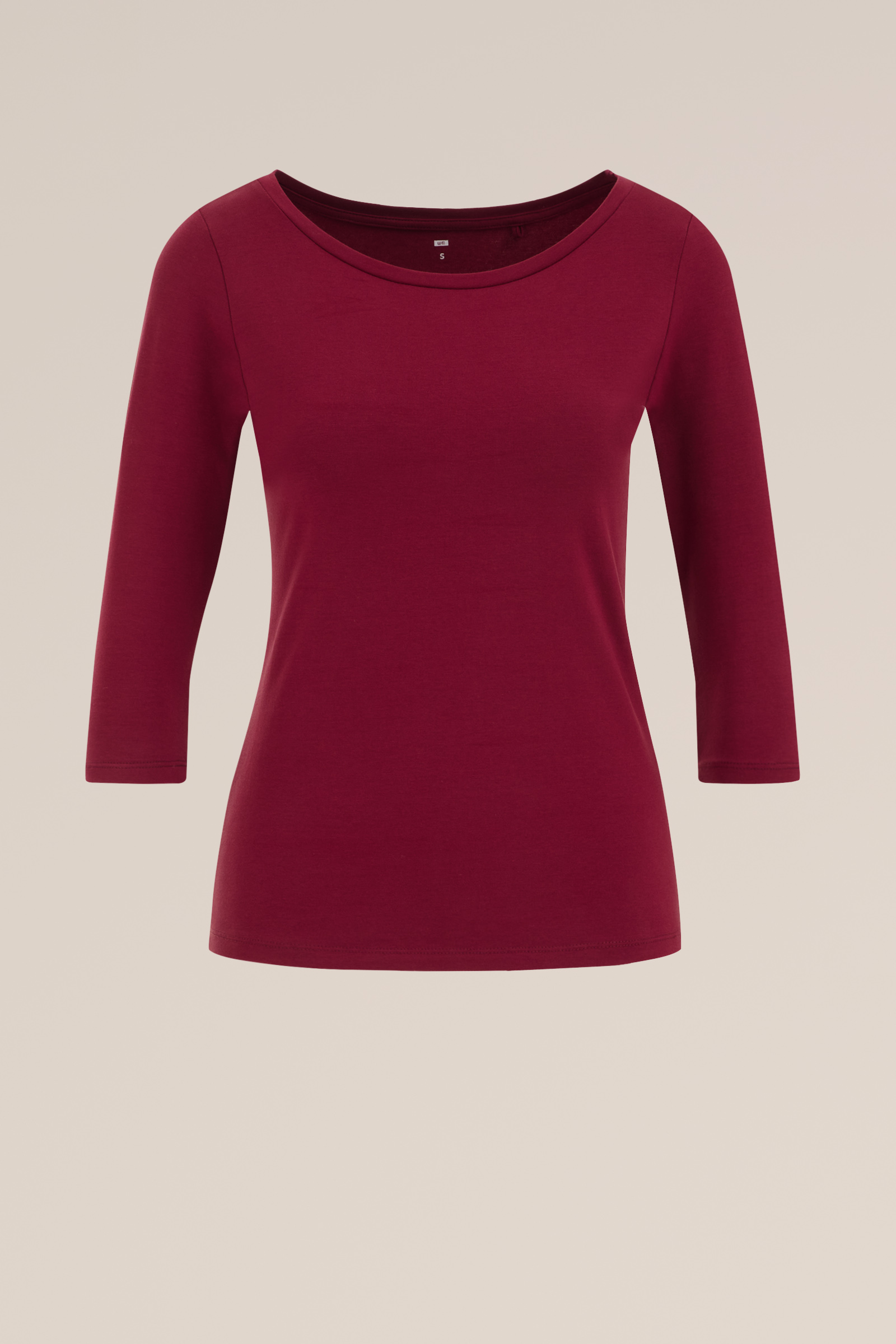T-shirt met driekwart mouwen WE Fashion Donkerrood