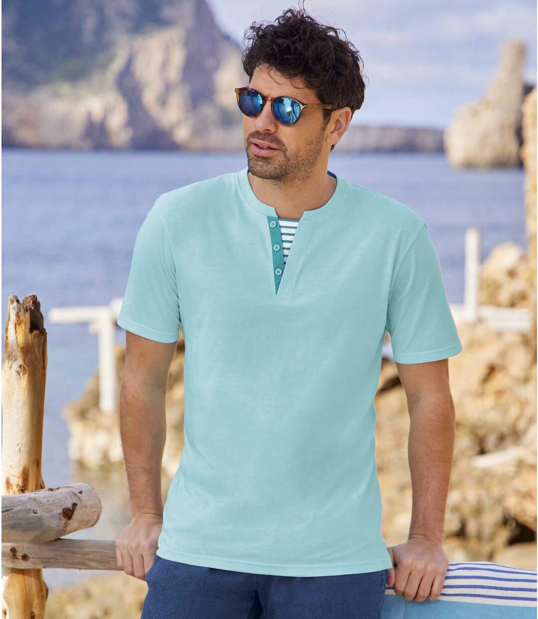 Lot de 2 Tee-Shirts Col en Trompe l’Œil