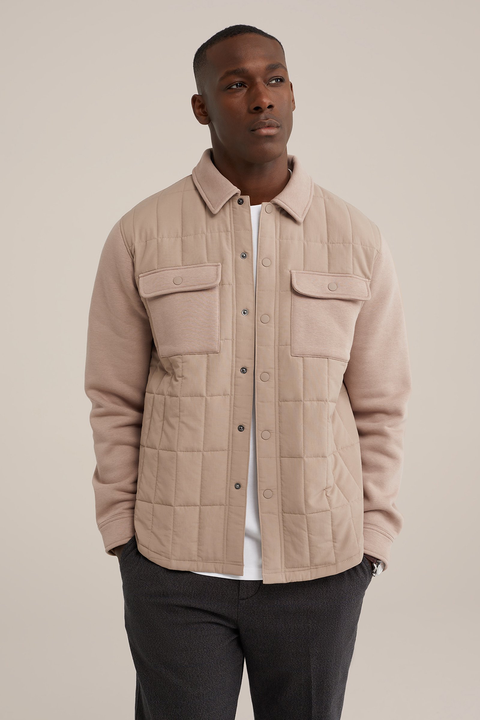 vest met gestikt dessin WE Fashion Beige