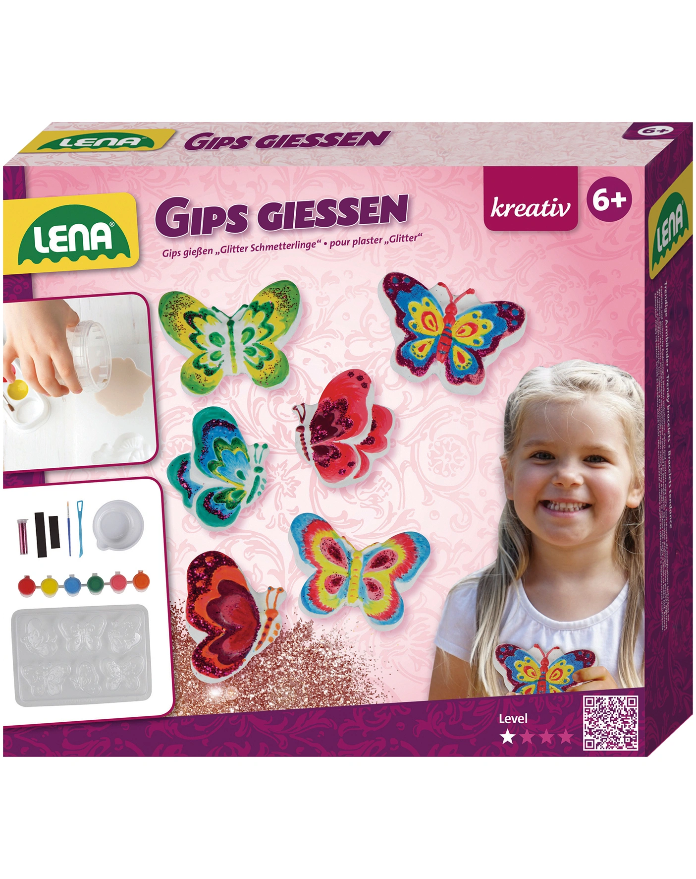 Gips-Bastelset  GLITTER in pink