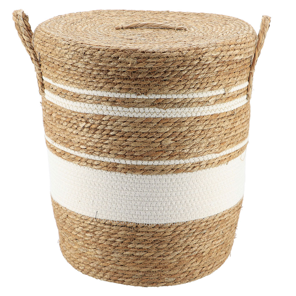 Panière linge couvercle blanc osier naturel 48x42cm