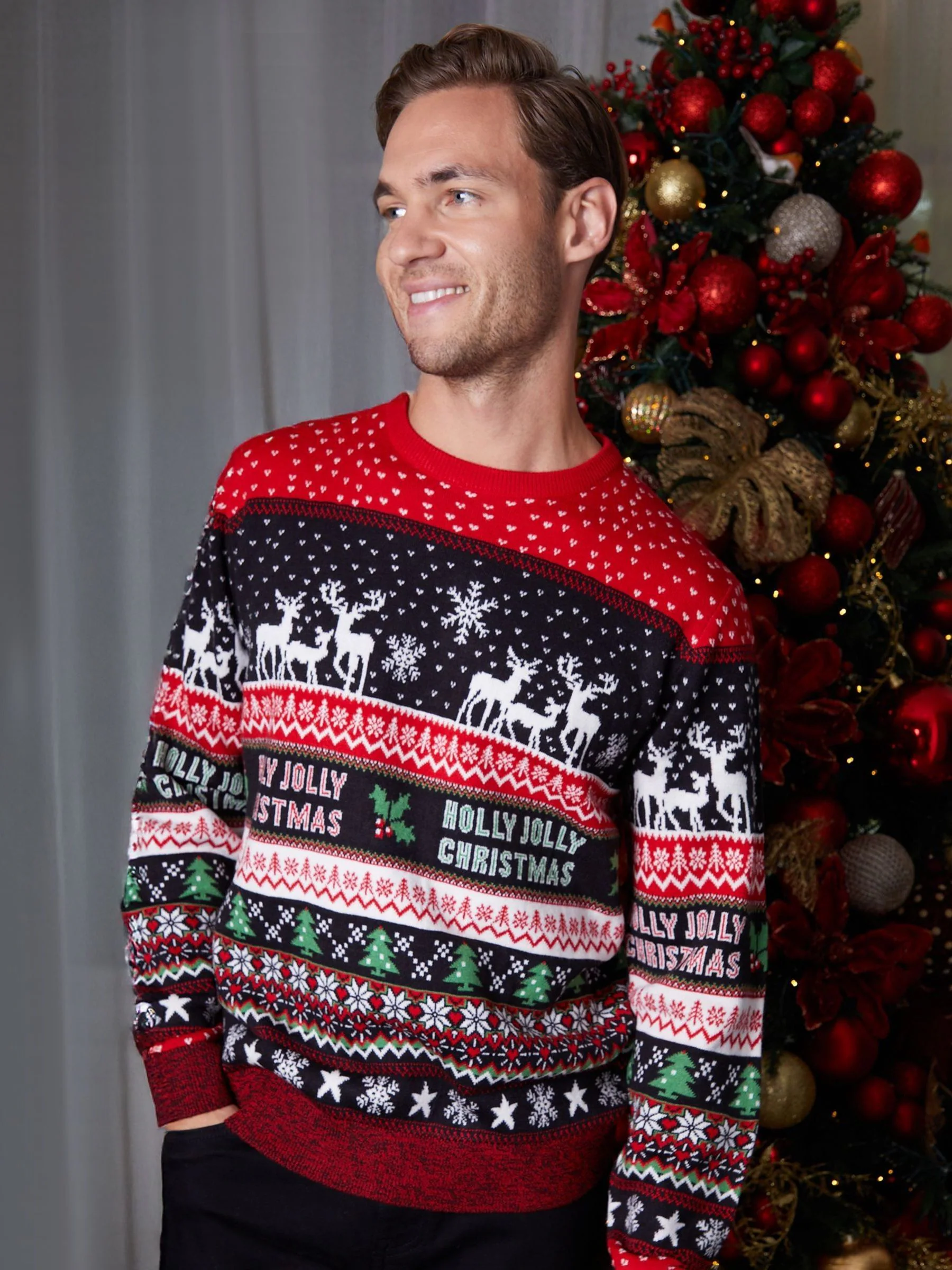 Rood - Threadbare kersttrui met fairislemotief