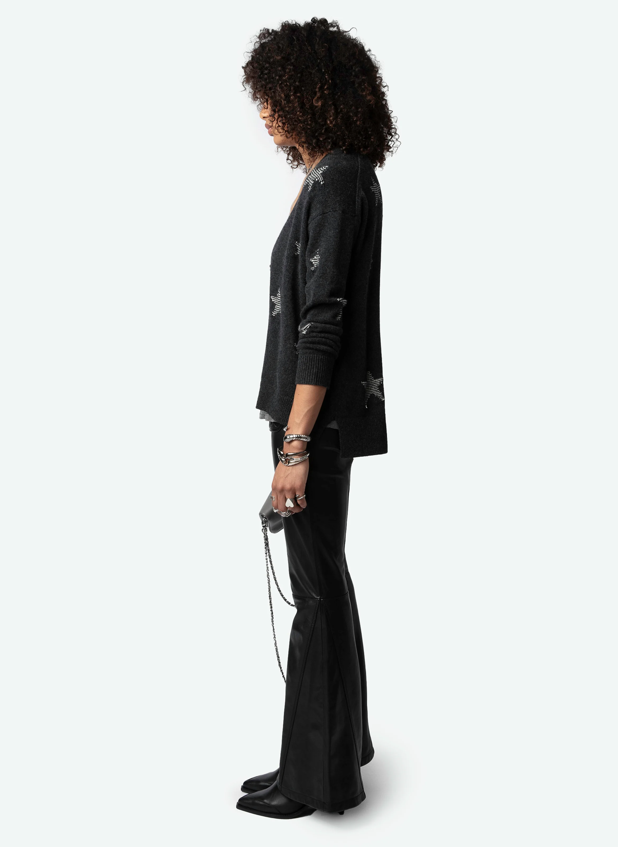 MIRKA - Cardigan à étoiles en cachemire | Gris