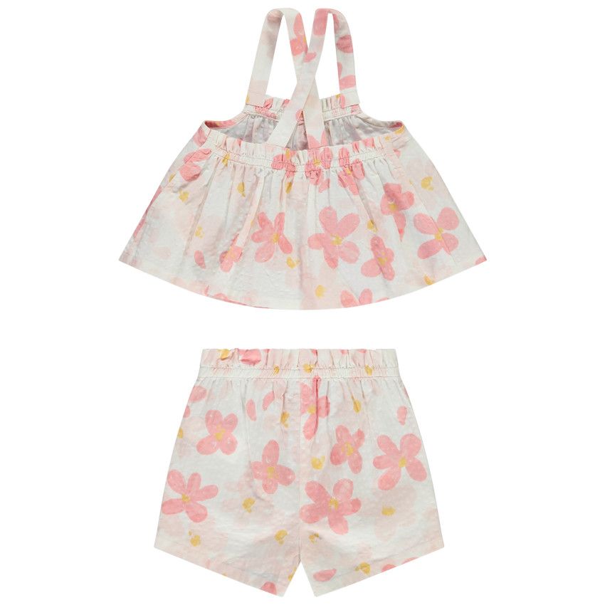Ensemble en seersucker imprimé fleurs pour bébé fille - Ecru