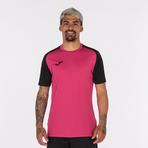 Camiseta de manga curta Joma Academy IV, fúcsia e preta.