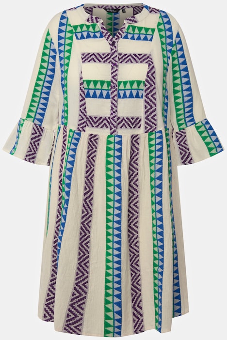Tunikakleid, Ethnomuster, Tunika-Ausschnitt, 3/4-Arm