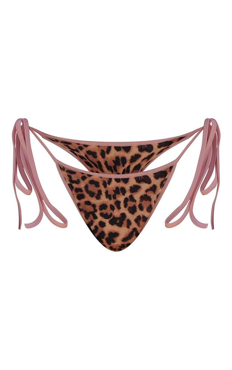 Marron Bas De Bikini Imprimé Léopard Avec Bordure Contrastante