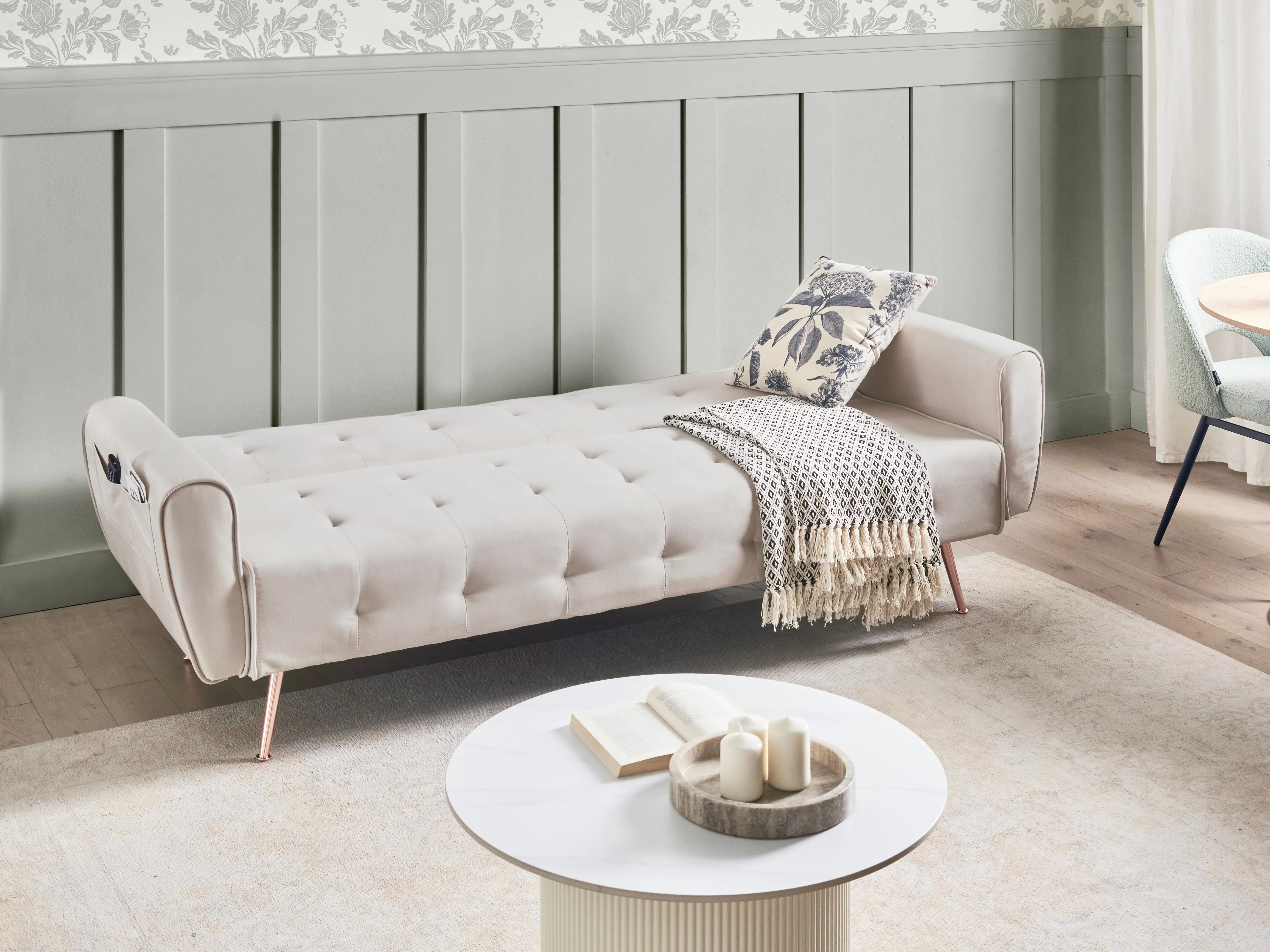 Slaapbank 3-zits SELNES Fluweel Lichtbeige