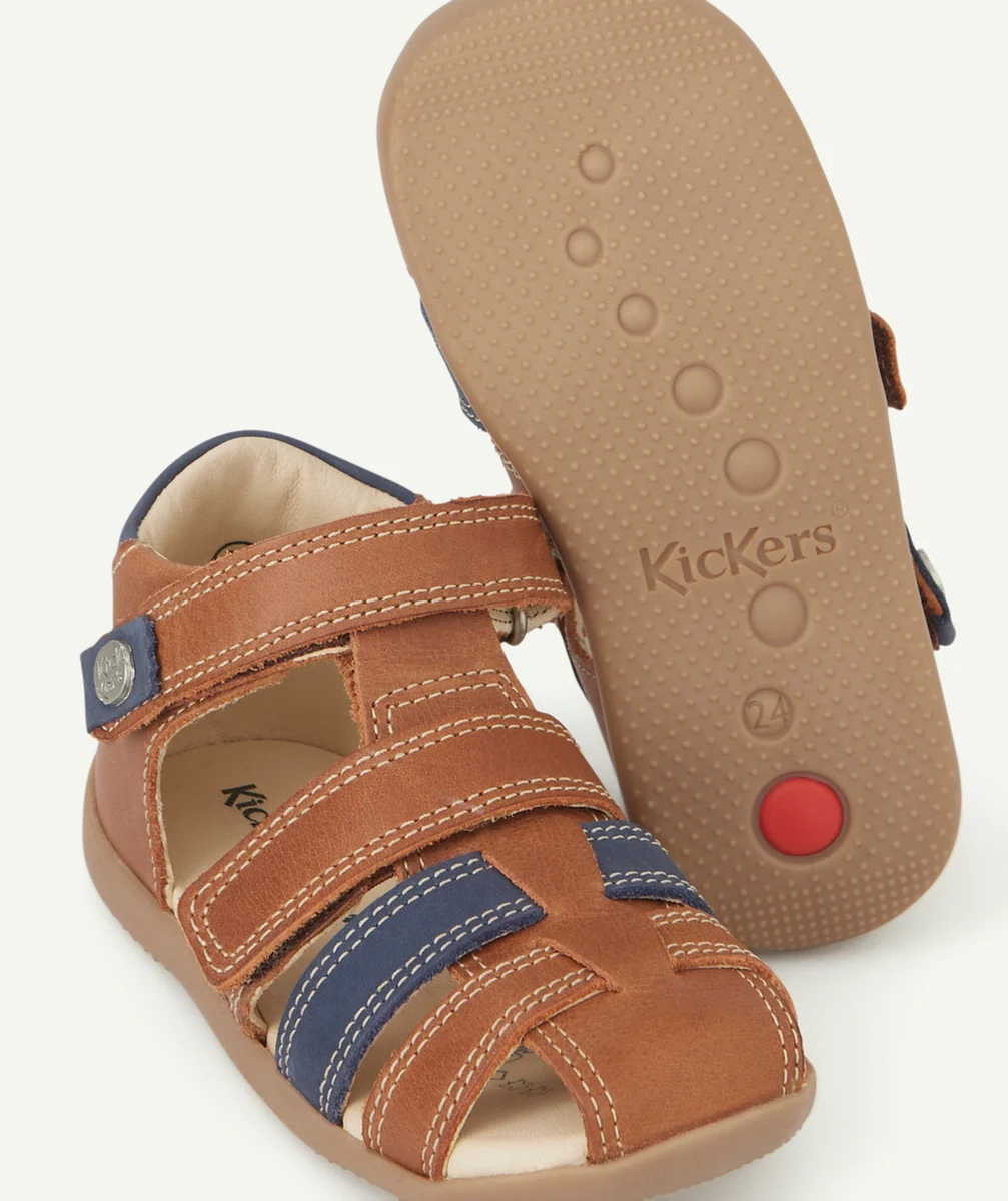 KICKERSSANDALES BÉBÉ BIPOD CAMEL ET BLEU MARINE EN CUIR