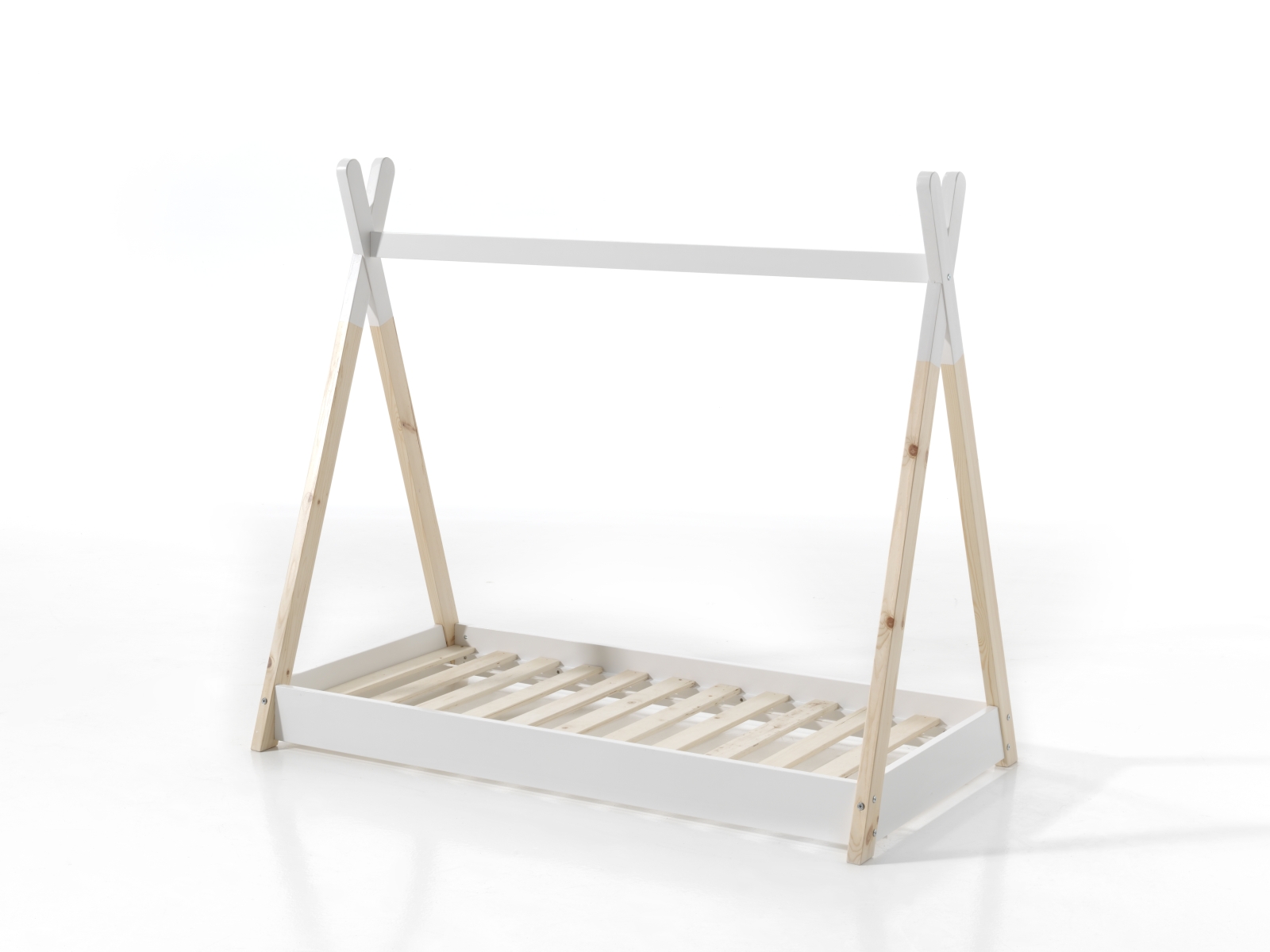 Tipi-Zelt Bett - weiß-natur - Kiefer massiv - 70x140 cm
