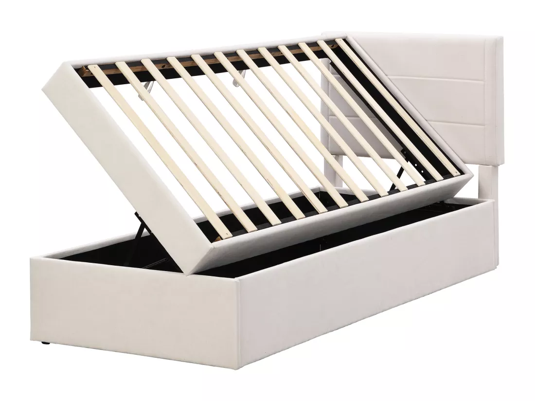 Lit coffre avec sommier à lattes - 90x200 cm - tissu en lin - Beige