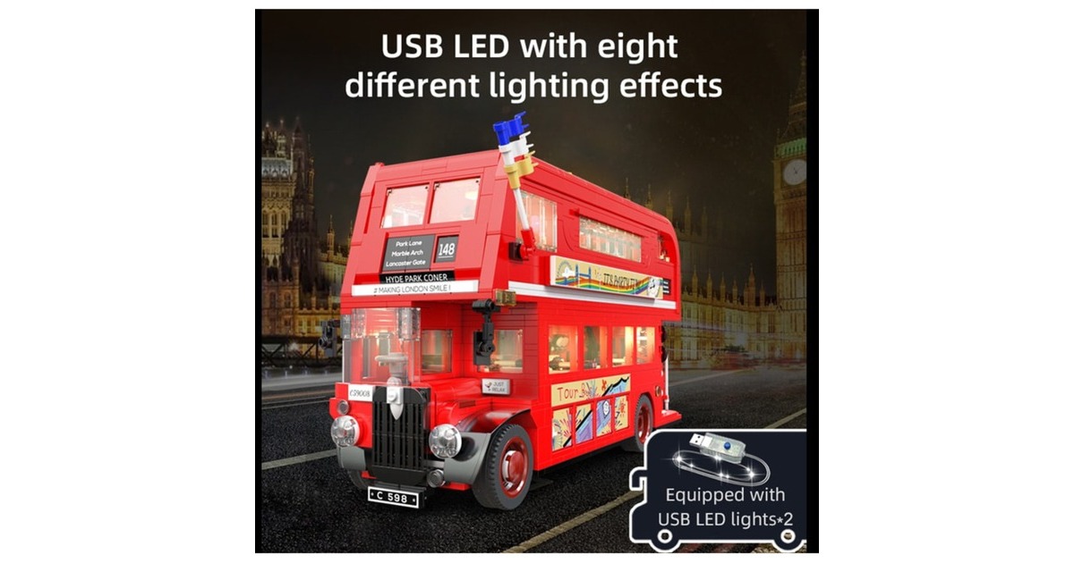 CaDABuilding - London Vintage Tour Bus Constructiespeelgoed  (C59008W)