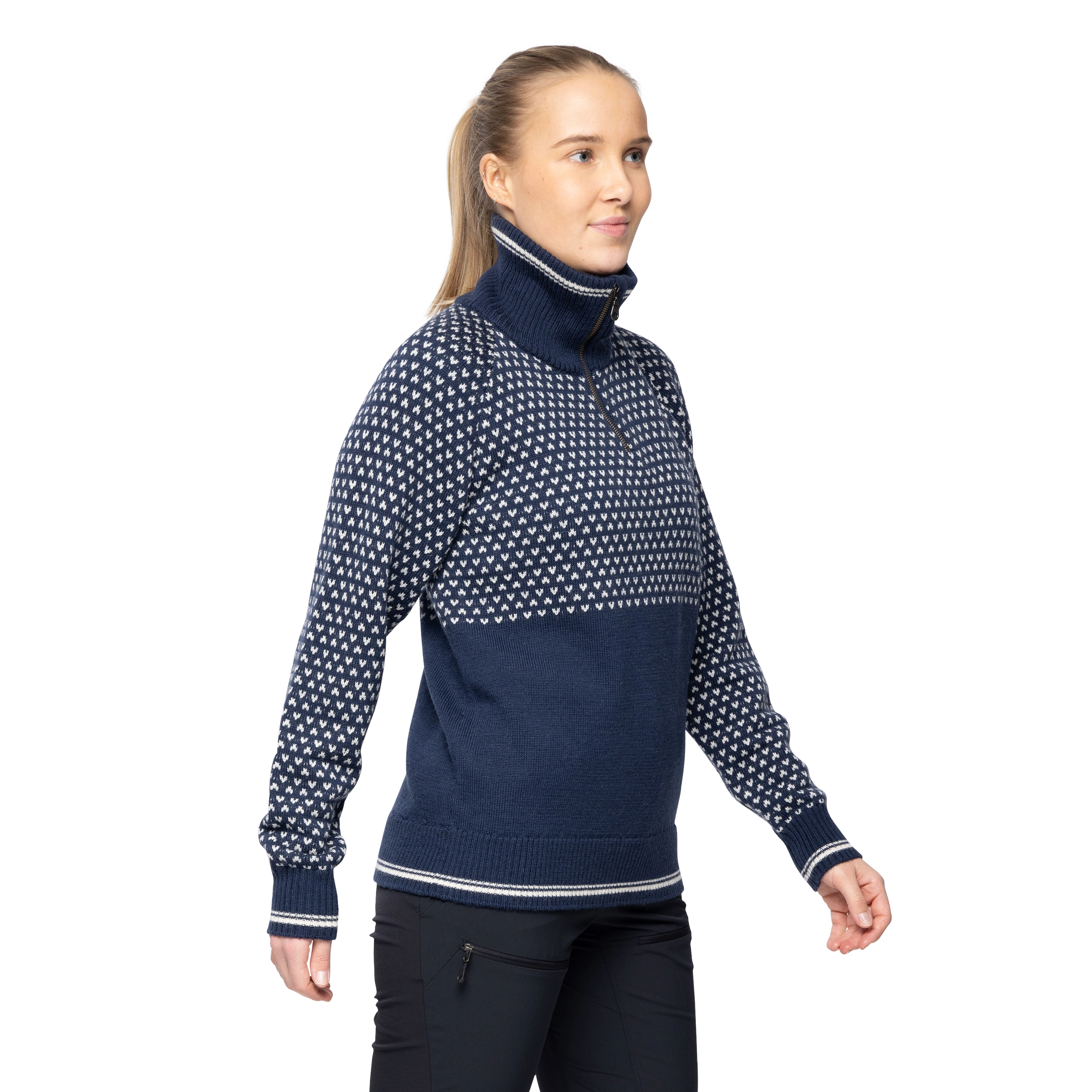 Alvdal Wool W Half Zip Navy / Vanilla White