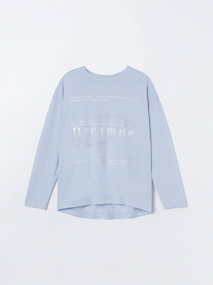 Conjunto de pijama comprido estampado - Azul claro