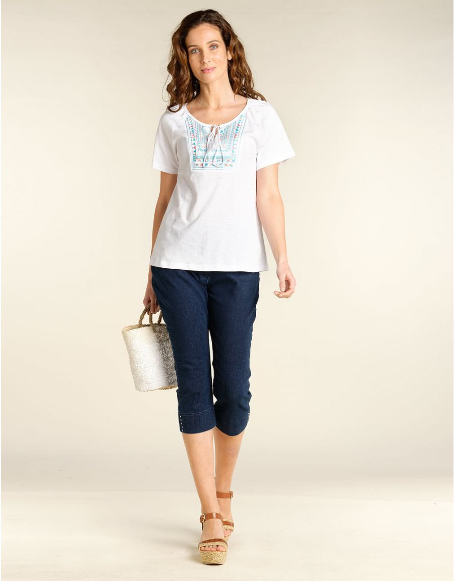 Top blanc plastron coton
