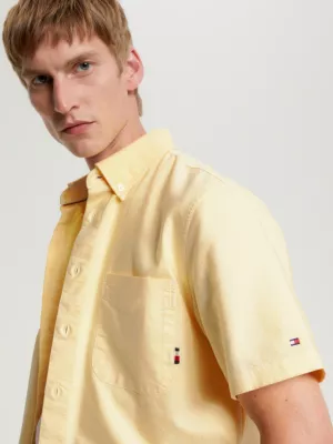 Camisa Oxford de manga curta com tingimento natural