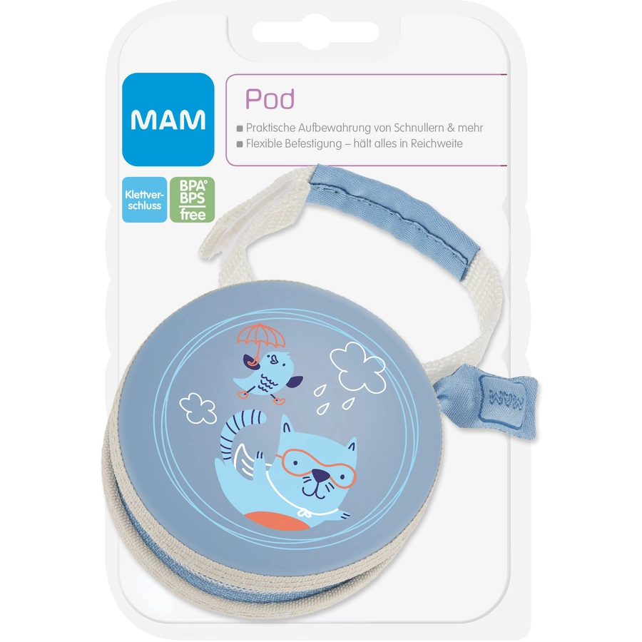 MAM Schnullertäschchen in blau, Motiv: Katze