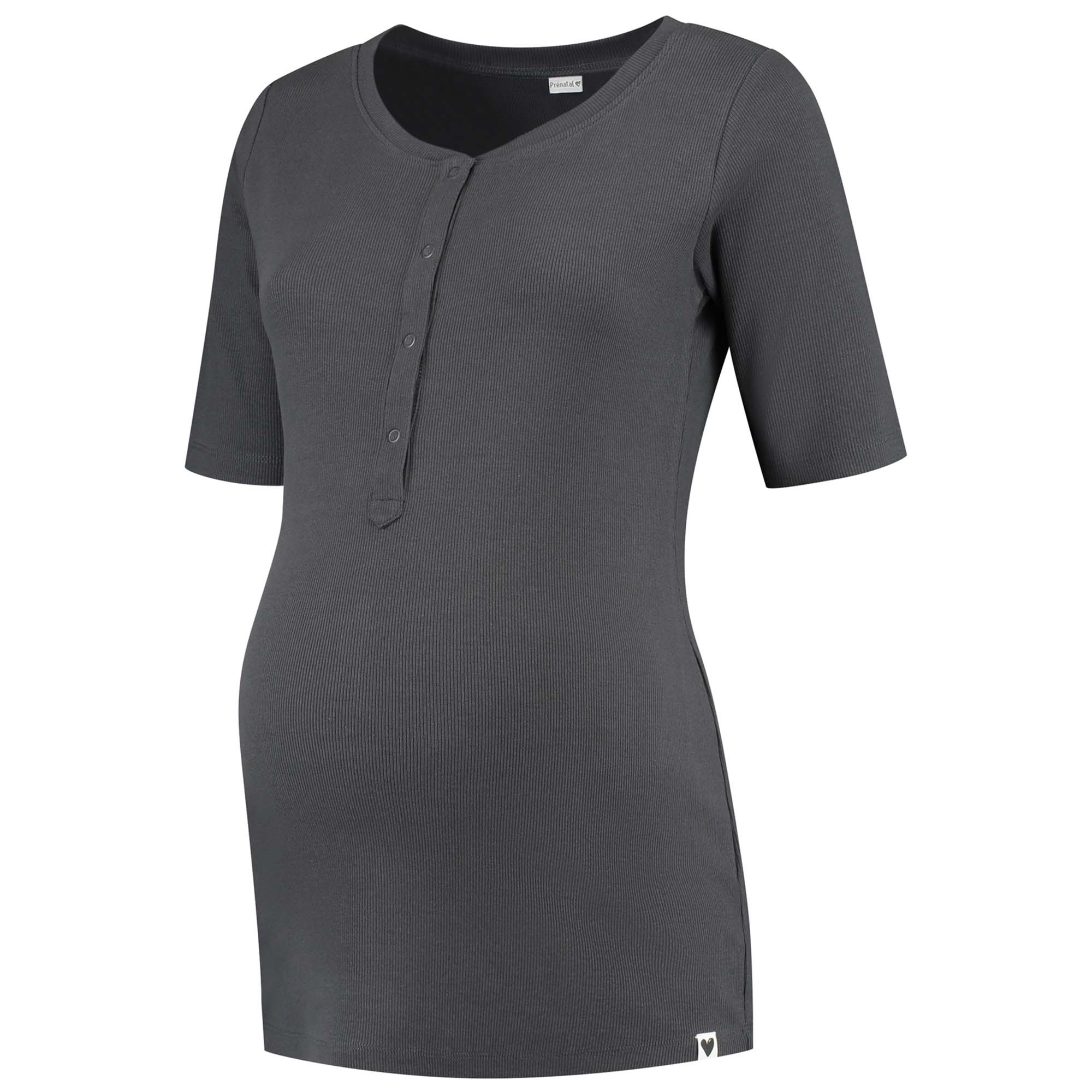 Prénatal zwangerschapspyjama T-shirt lange mouwen effen grijs