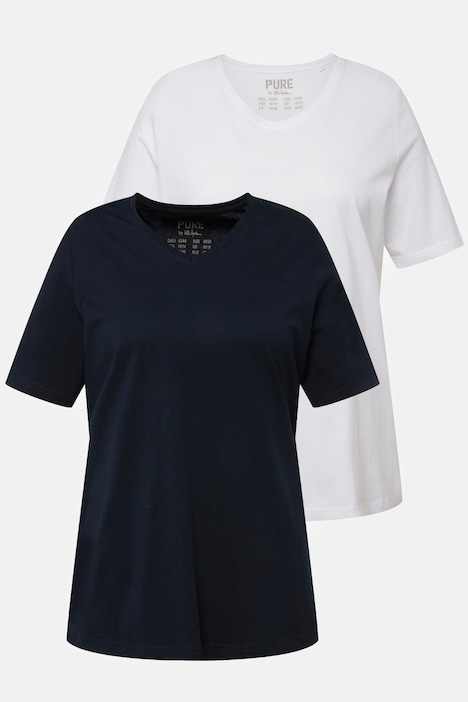 T-Shirts, 2er-Pack, V-Ausschnitt, Halbarm, Biobaumwolle