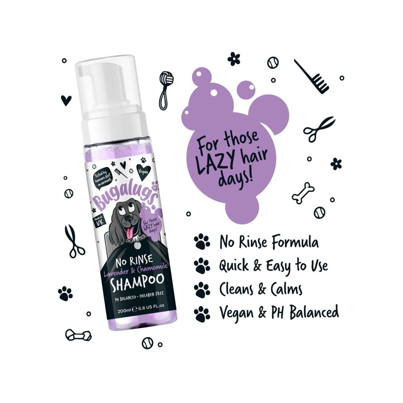 Bugalugs Lavendeltraum – No-Rinse Katzenshampoo mit Lavendel & Kamille
