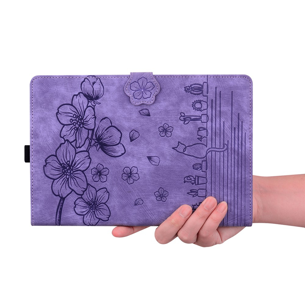 Samsung Galaxy Tab S11 Ultra Leder Tasche Flip Cover Blumen Imprint   S-Pen Halterung - Lila