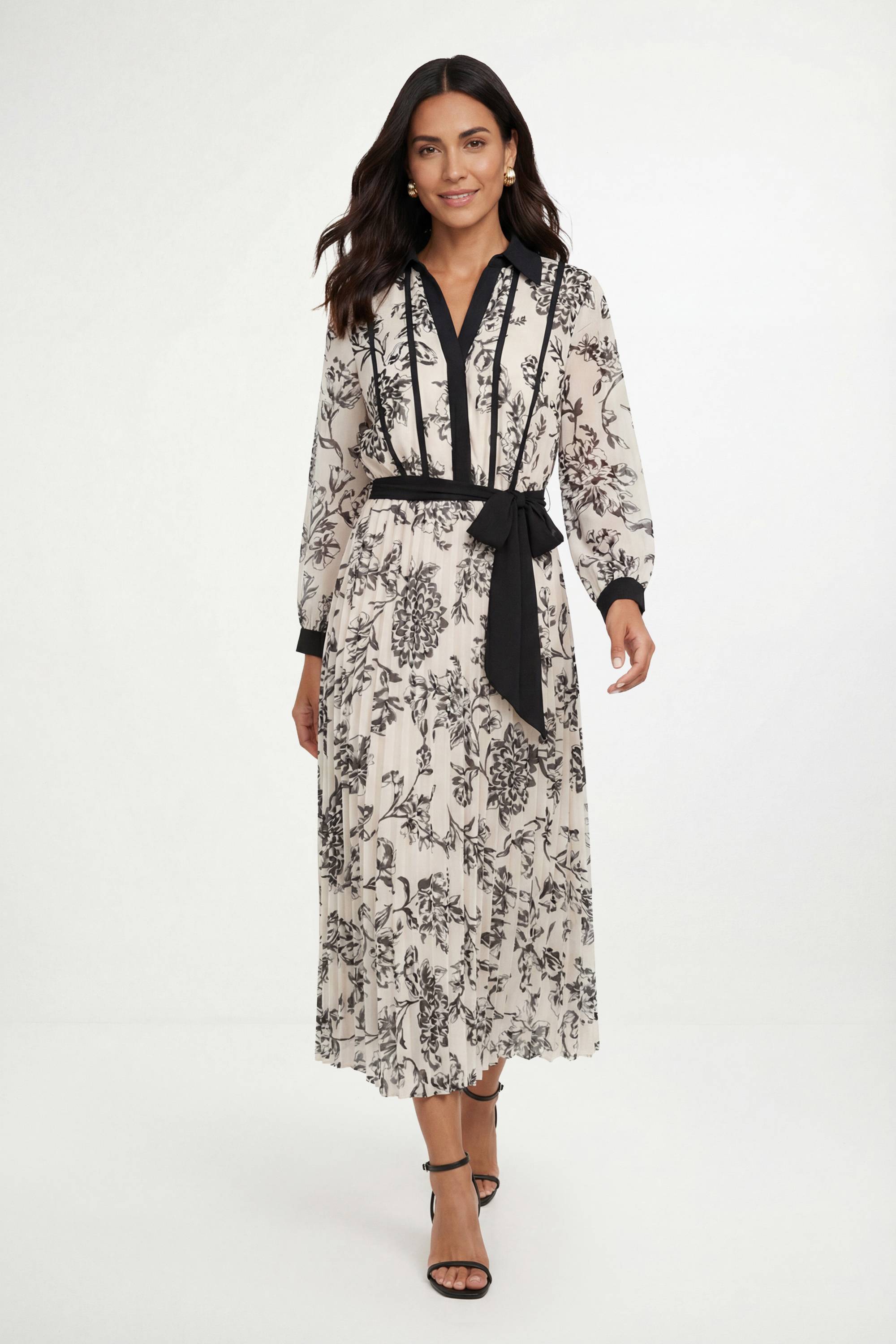 Wallis Robe Midi Plissée À Motifs Floraux Contrastés
