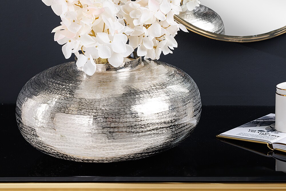 riess-ambiente Vase ABSTRACT ORIENT - modern Deko 35cm silber rund Metall Hammerschlag-Design