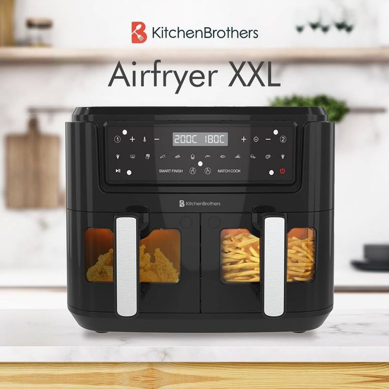 KitchenBrothers Dubbele Airfryer - Dual Zone - 9L - 2400W - 10 Programma's