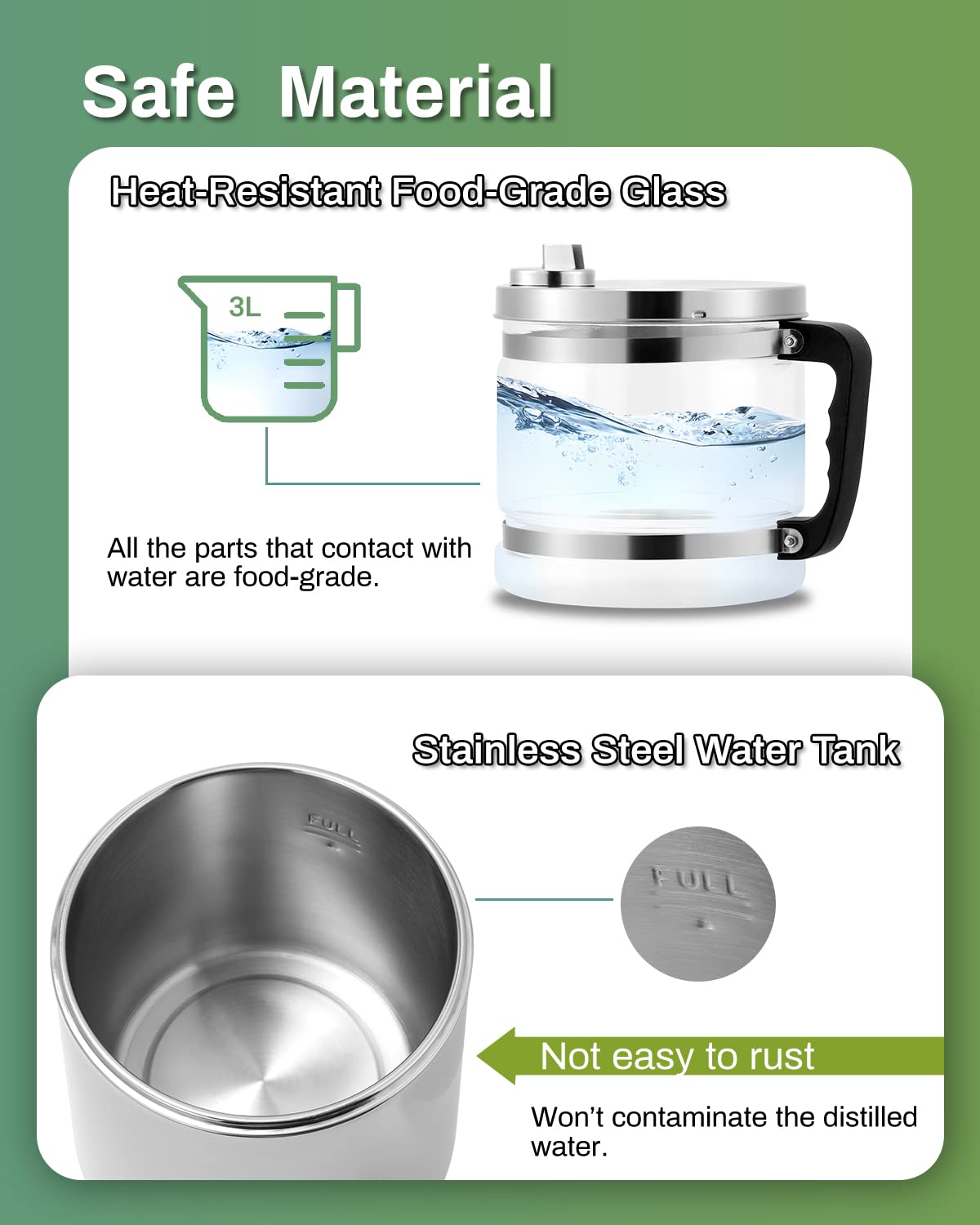 Destilliergerät Wasser Destilliergerät 4L Edelstahl Wasserdestillierer Wasser-destilliergerät Wasserdestilliergeräte Water Distiller für Reinwasser Destillieren zu Hause mit Glaskanne 220V