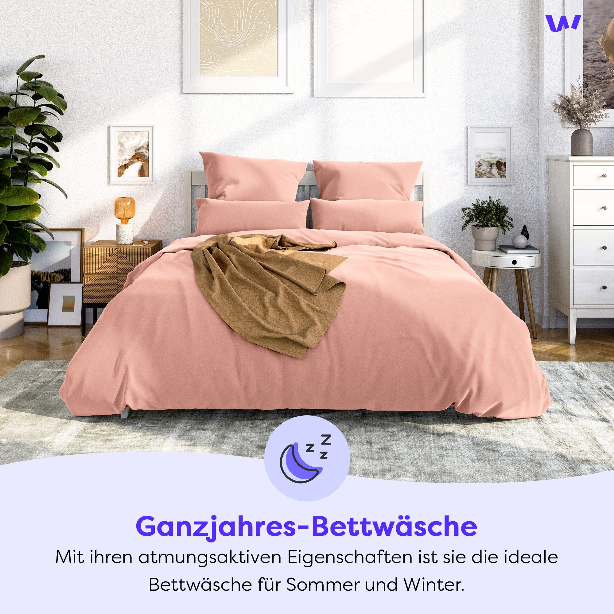 Wolkenfeld Bettwäsche »Mako-Satin Baumwollsatin Sommerbettwäsche« 2 Stk. 135x200 cm, 155x220, 200x200 & Übergrössen I inkl. Kissenbezüge 80x80