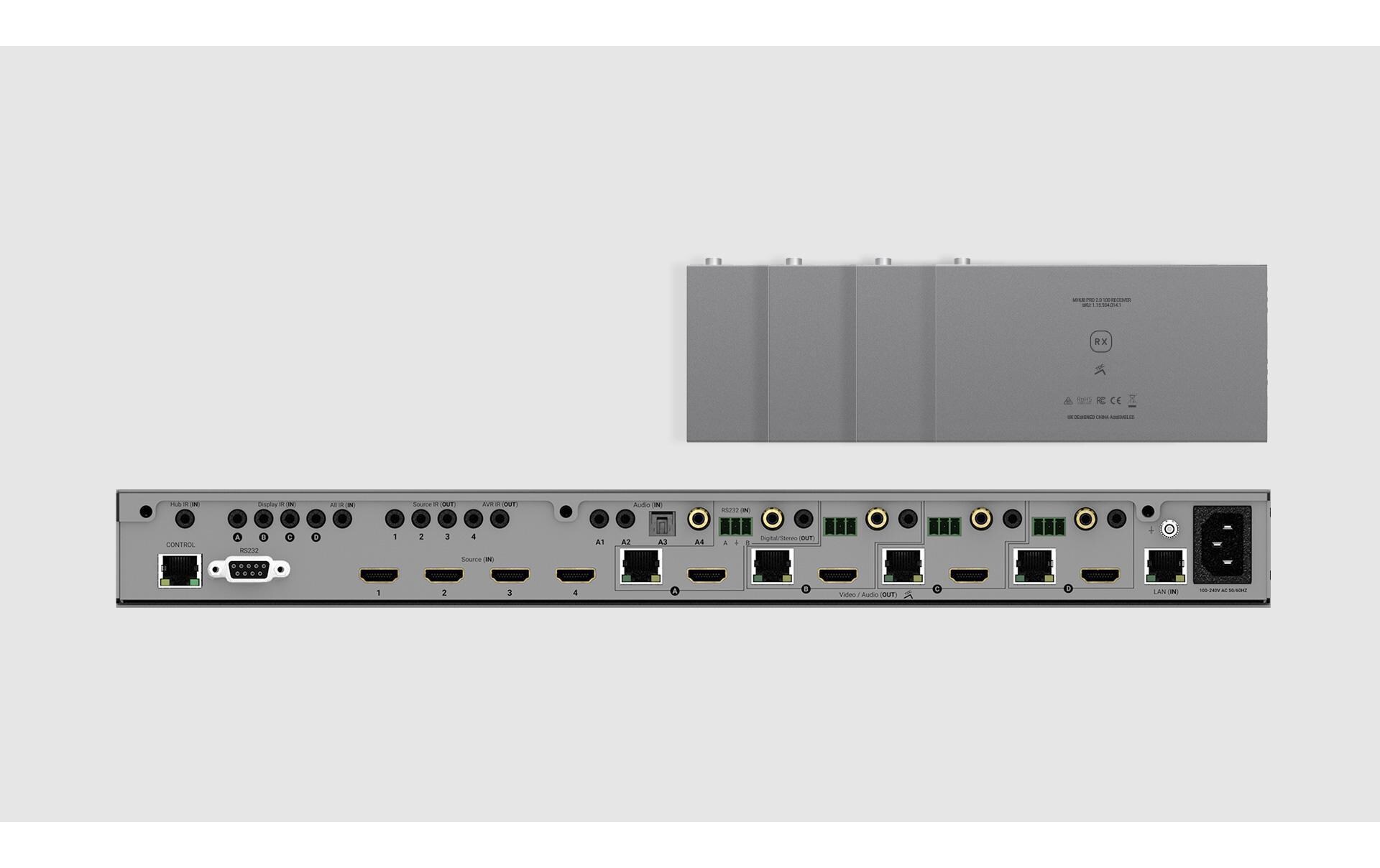 Matrix Switcher MHUB PRO 2.0 (4x4) HDMI HDBaseT<br>4x4 4K 18Gbps HDMI HDBaseT Matrix Switcher Set mit Downscaler und TPC 40m