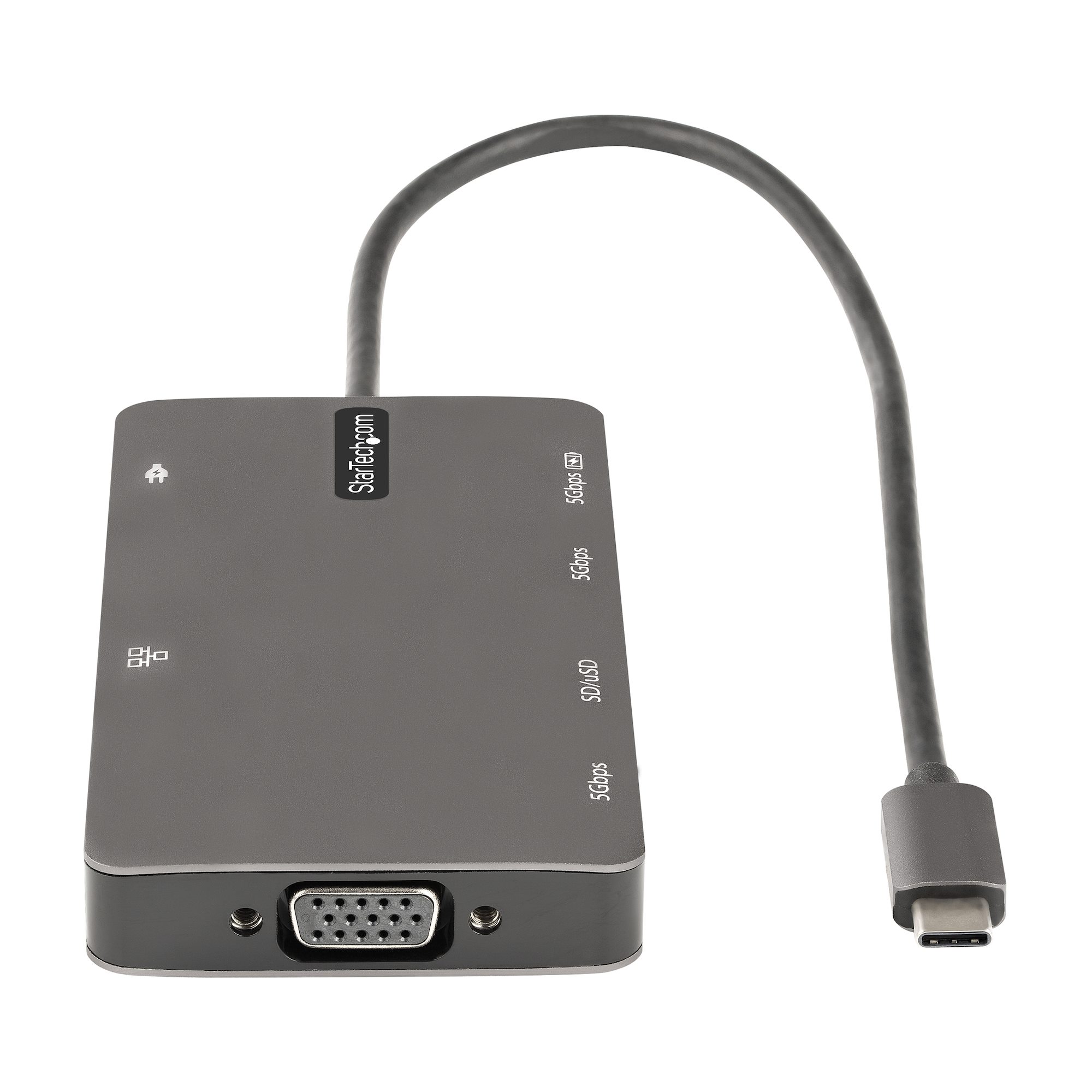 StarTech.com Adaptateur multiport USB-C vers HDMI 4K 30 Hz ou VGA, Hub 3 ports USB 3.0, RJ45, SD/microSD et Power Delivery 100W