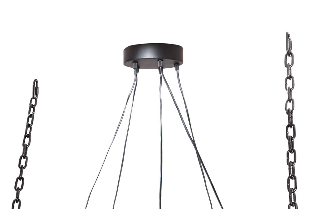 Industrial Hängelampe BARRACUDA 152cm recyceltes Massivholz mit 5 Leuchten