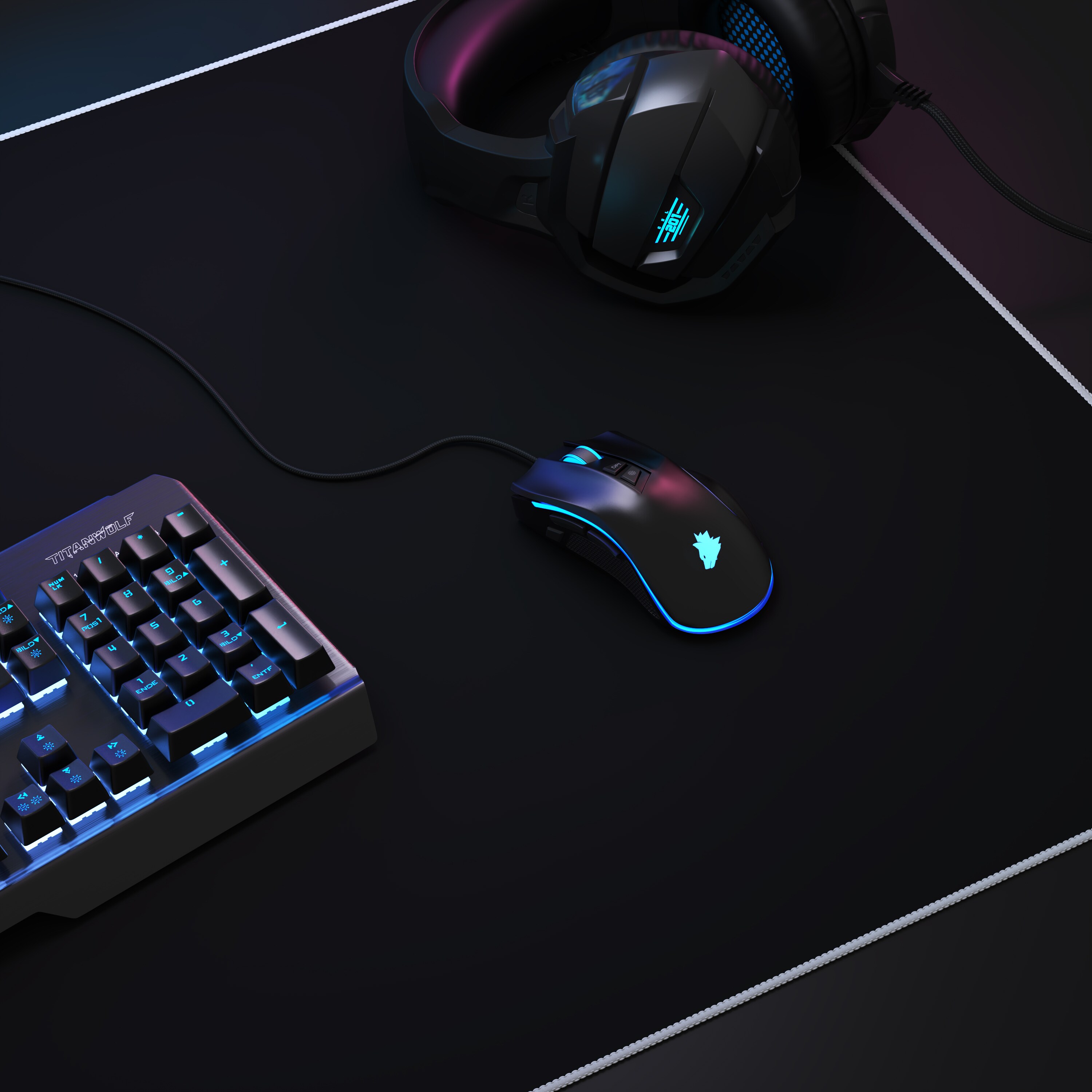 Titanwolf Gaming Mauspad, XXXL Speed Mousepad 1200 x 600 mm, Geschwindigkeit & Präzision, Symbol weiß