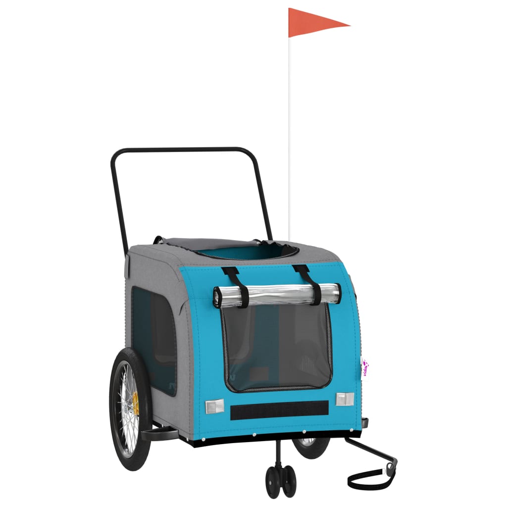 vidaXL Pet Bike Trailer Iron Oxford Cloth Azul Cinza