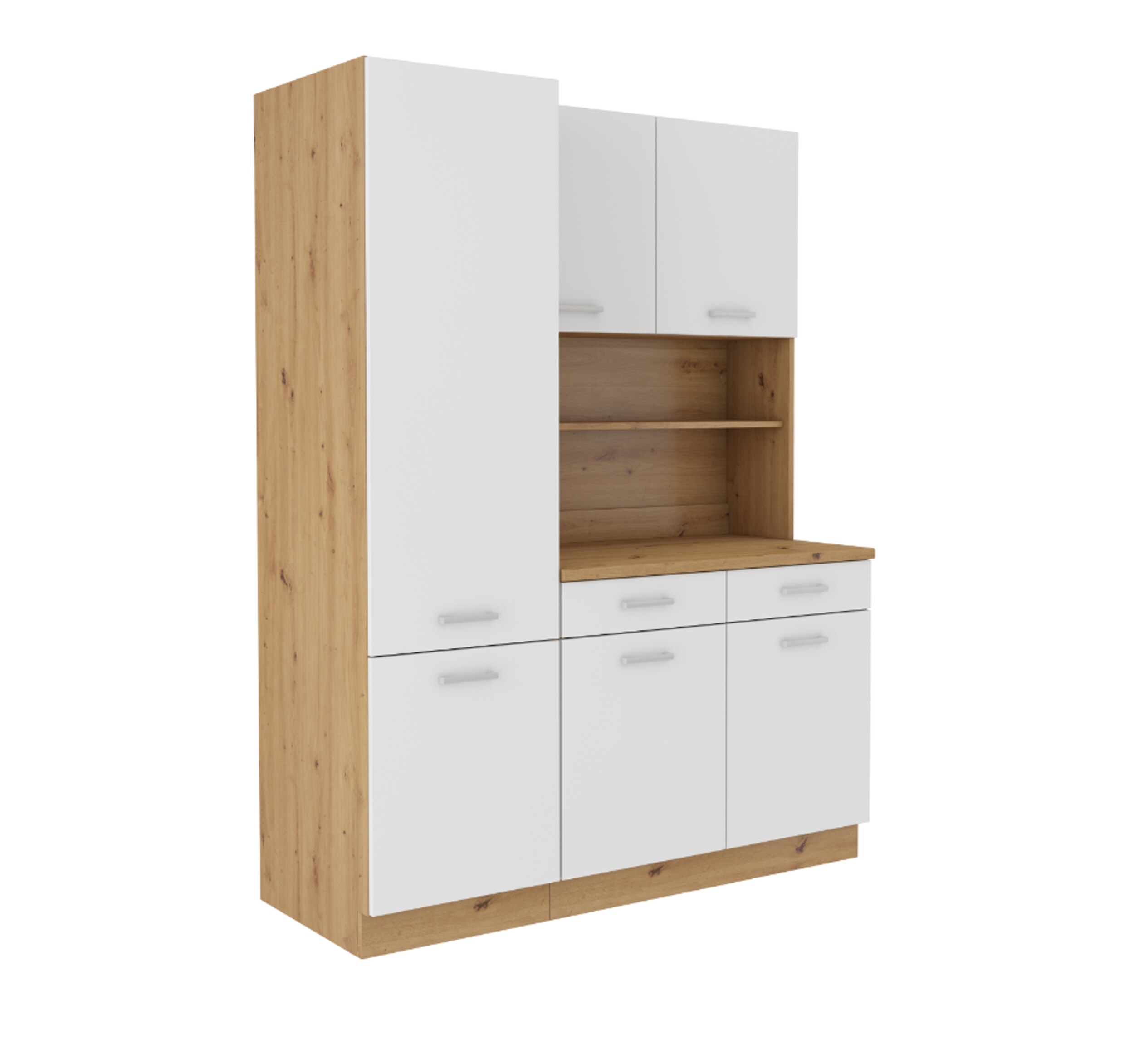 Buffet Küche Mario 150cm Küchenzeile Küchenblock Einbauküche Weiss Eiche Artisan